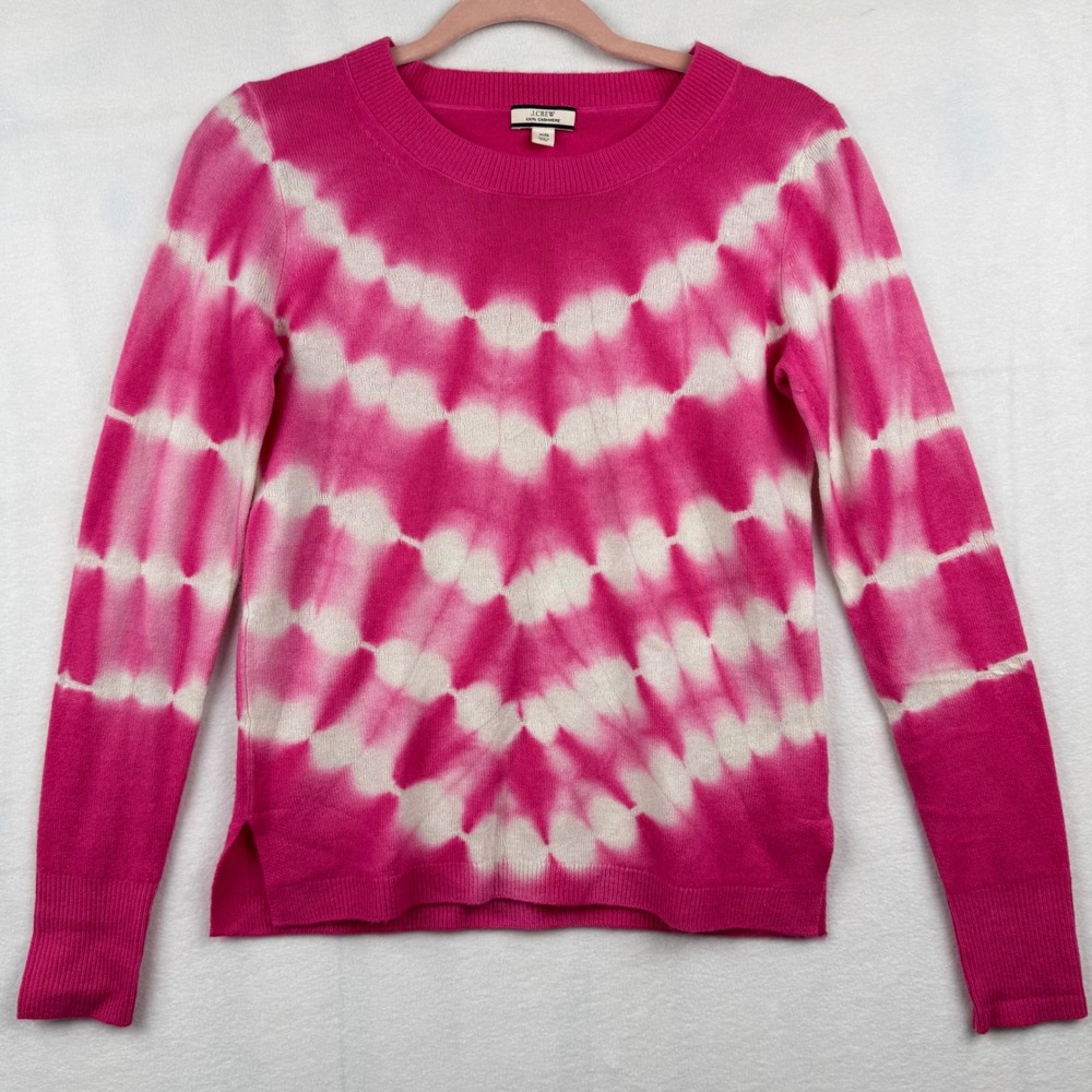 J.Crew Tie Dye‎ Cashmere Sweater Pink White Crewneck Pullover Womens XS